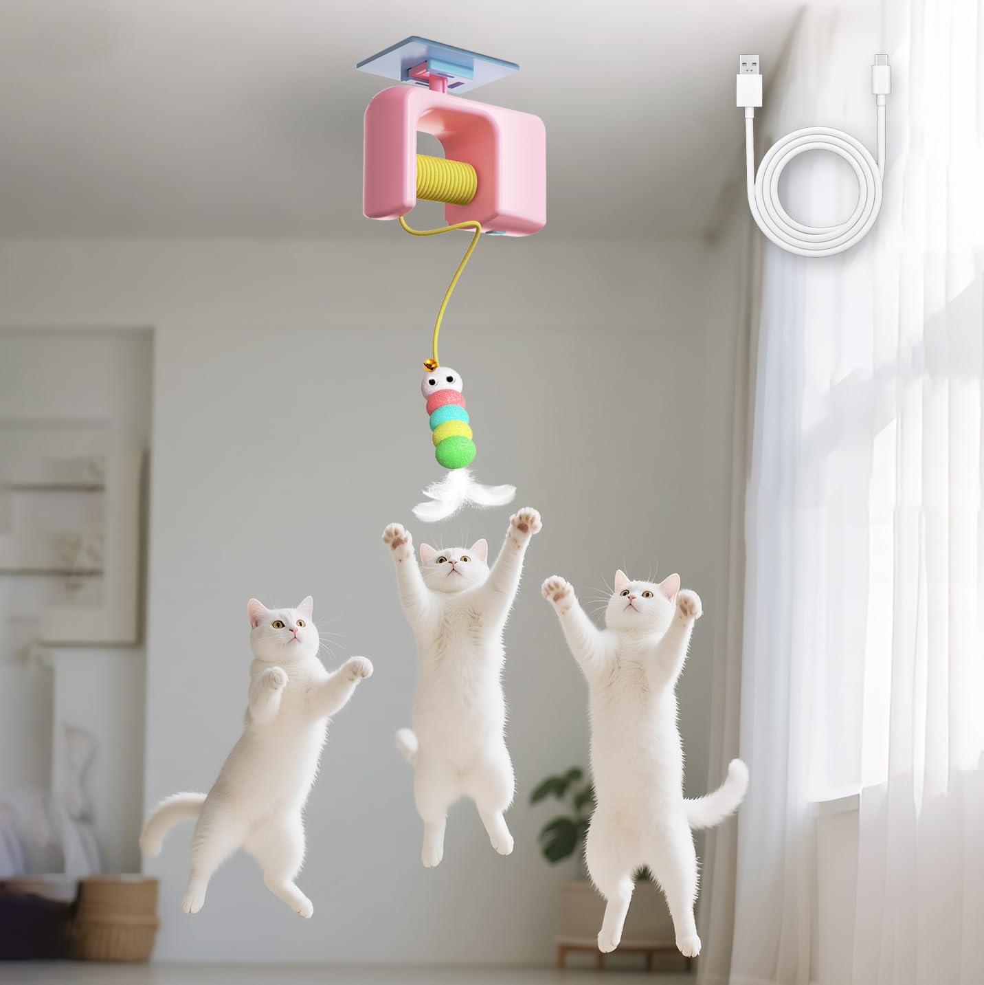 

JOYOUTH Electric Cat Toy, Door-Mounted, Automatic Swing, Indoor Automatic Cat Toy with Feathers, USB Rechargeable, Cat Teaser, Pet Toy, Electric