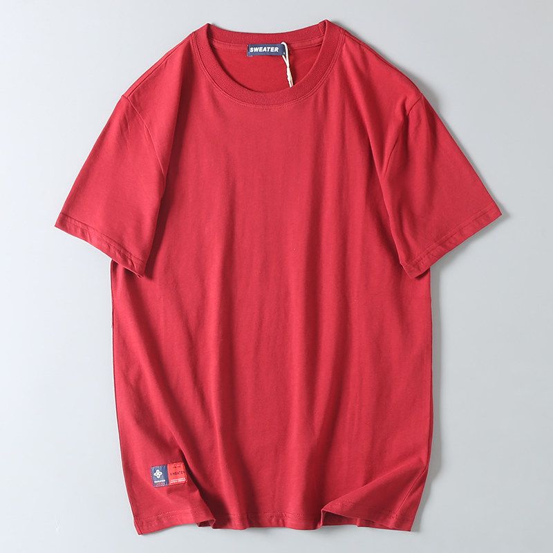 Foreign Trade Export Surplus White T-Shirt for Men, Pure Cotton, Washed, Short-Sleeve, New Style, Solid Color, Round Neck, Summer Top