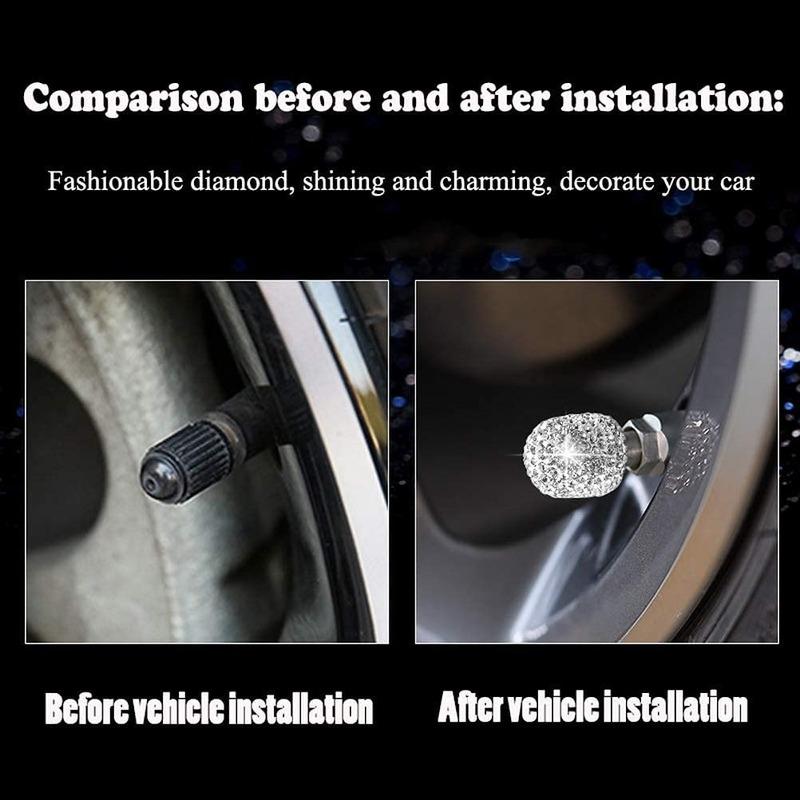 4 Pcs Diamond Valve Stem Caps Crystal Rhinestone  Universal Car Tire Valve Caps Diamond Shining Dustproof Caps Car Accessories