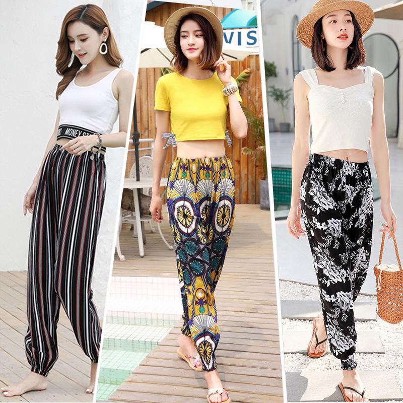 

Мода Женщины Повседневные пляжные брюки Богемский стиль Гарем Брюки Плюс Размер