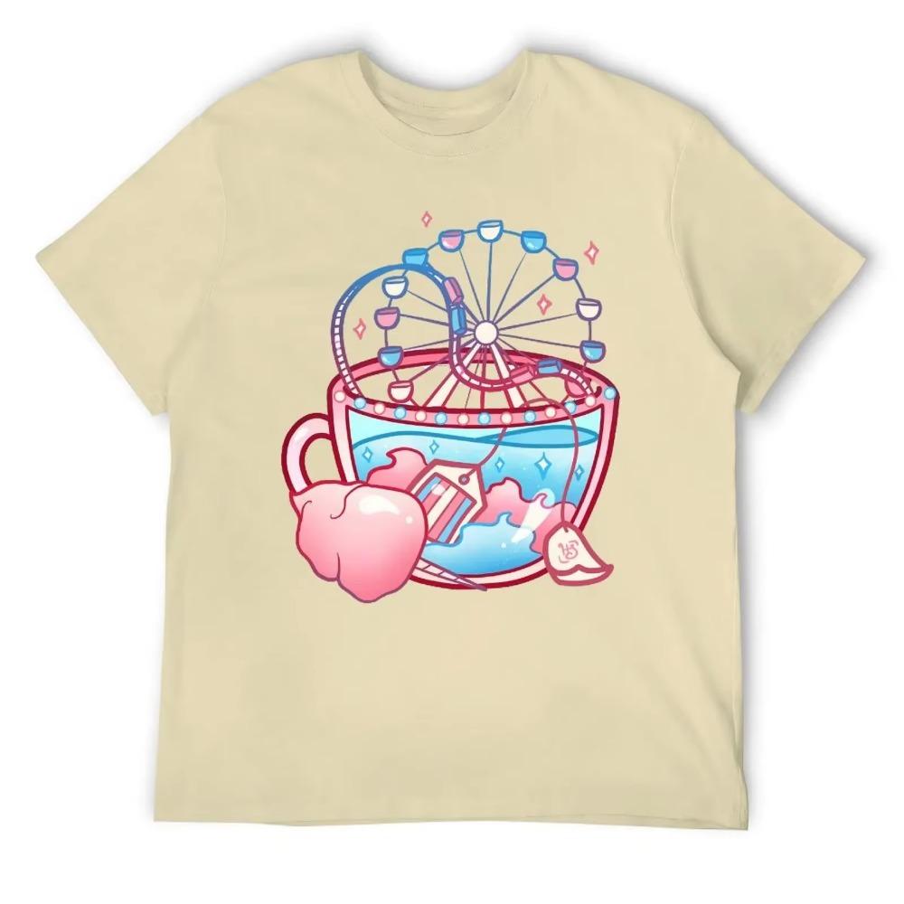 Pride Flag Teacup Cotton Candy Transgender Post Round Neck T-shirt Campaign T-shirts Funny Graphic Humor Graphic Leisure USA Siz