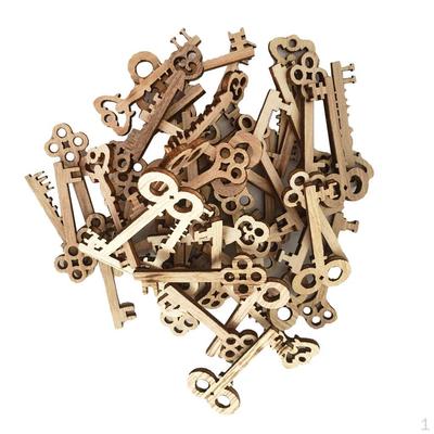 50 pièces de formes de clés en bois non finies mélangées pour la fabrication de cartes