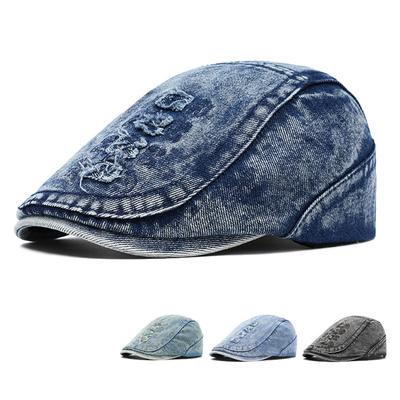 Spring Autumn Letter Denim Beret Men Peaked Cap Women Forward Cap Sunscreen Sun Hat