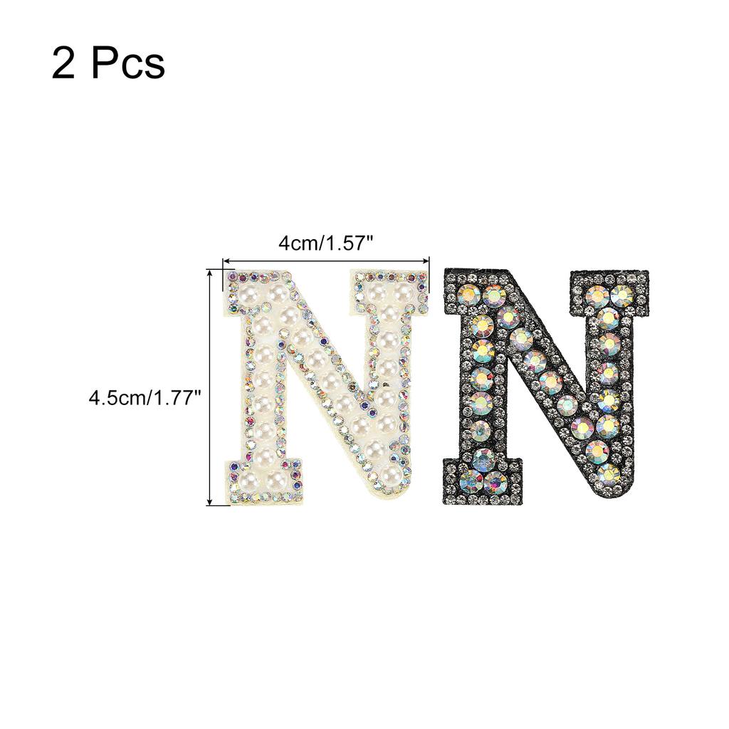 2pcs Iron On Patch Decorative Glitter Pearl Applique Rhinestone English Letter for Clothes Applique DIY Handmade Bag Hat Jeans