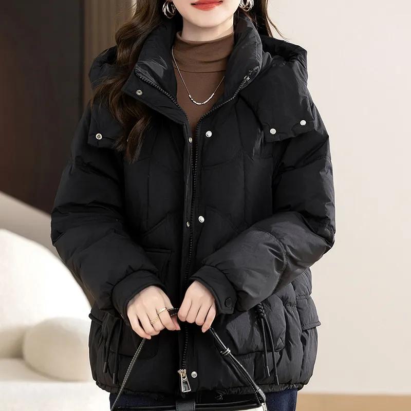 Down Padded Jacket Women's Winter Padded Jacket Short Fashion Korean Version of Loose Hooded Thick Warm Padded Jacket