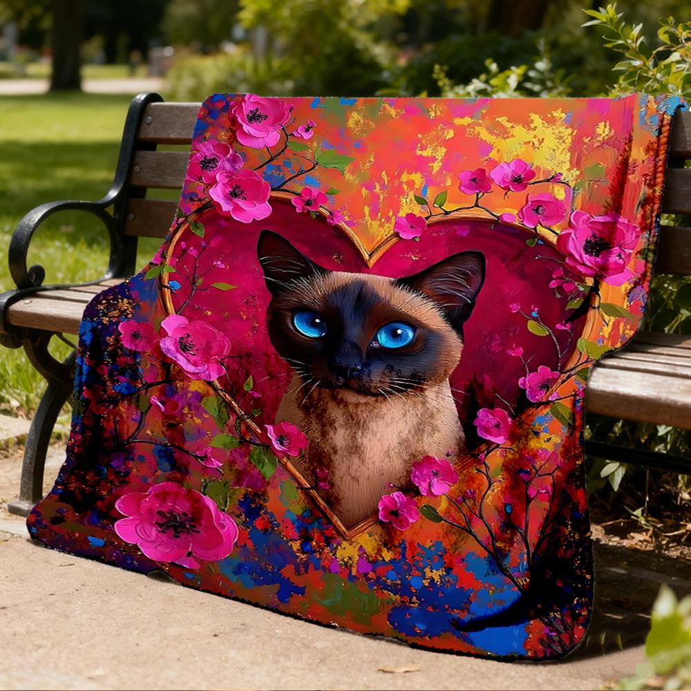 1pc Cat Artwork Outdoor Flannel Blanket , Machine Washable Perfect Gift for Birthday , Holiday Travel Accessory , Durable Material