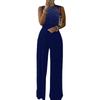 Women's Slimming Solid Color Jumpsuit with Brick Decoration - Summer Casual Long Pants