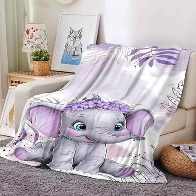 1pc Elephant Name Blanket Lightweight Flannel Throw for Sofa Bed Travel Camping Livingroom Office Couch Chair
