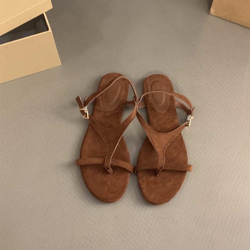Fashion 2025 Korean Style Flat Bottom Sandals with One-Piece Buckle Comfortable Vintage Fashion Women's Sandals with Skirt Roman Style