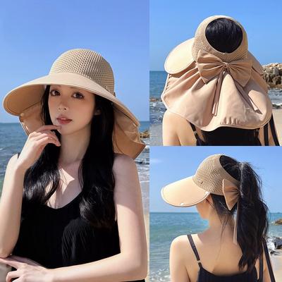 Summer Outdoor Outing Removable Shawl Neck Protection Shade Big Eaves Sun Protection Hat Women