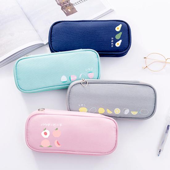 Pen Case Large Capacity Dust-proof Stationery Oxford Cloth Fruit Print Pencil Case for Daily Use