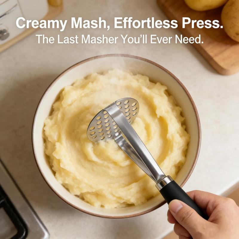 Heavy Duty Potato Masher PP Grip Food Grade Stainless Steel Potato Press Ricer