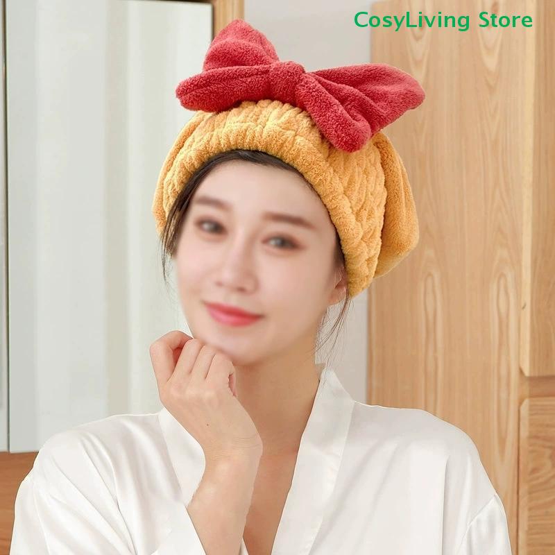 Microfiber Drying Hair Caps With Cute Butterfly Bow Quick Dry Hair Towel Turban Hat Bathing Soft Hair Towel Wrap