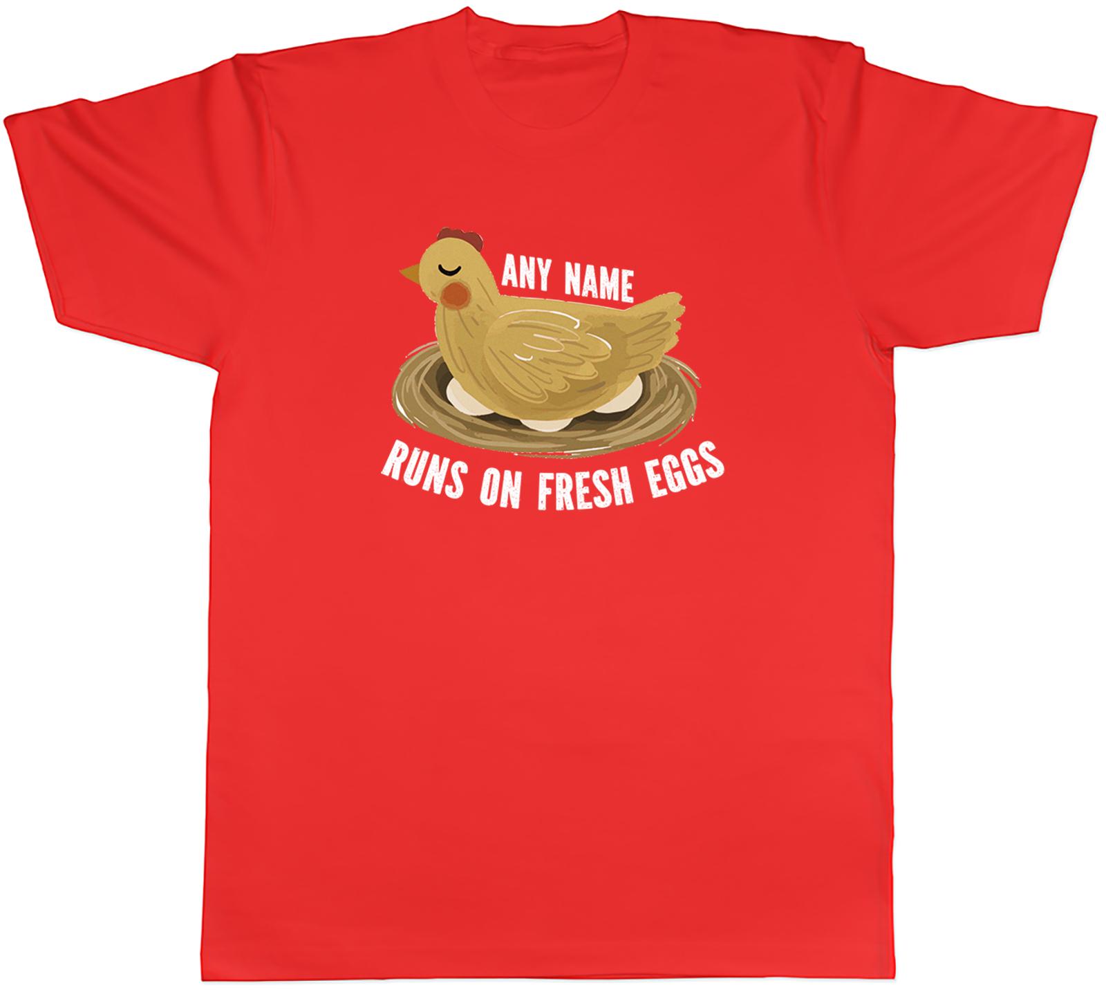 Personalised Runs on Fresh Eggs Funny Chicken Unisexs TShirt Tee Gift Top S
