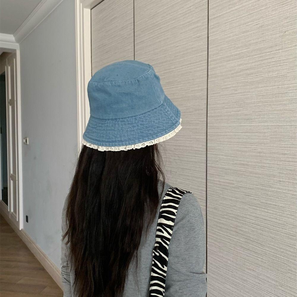 Big Brimmed Lace Fisherman Hat Y2K Panama Hat Fashion Denim Bucket Hat  Lady