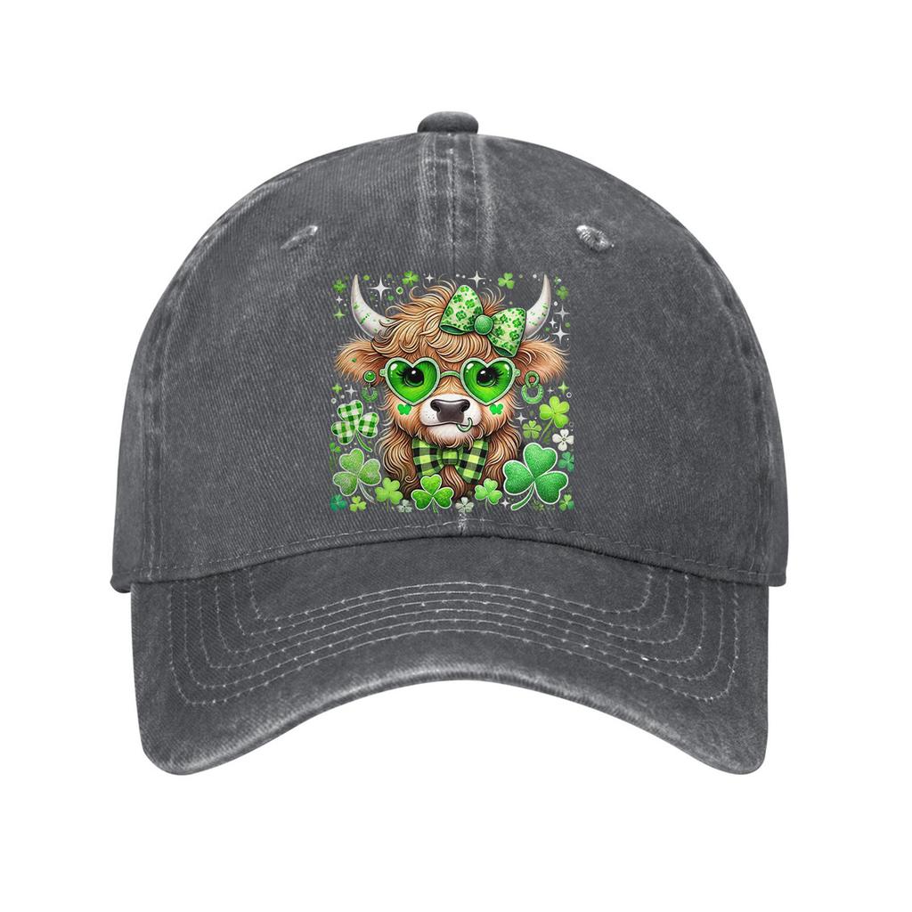 St Patricks Day Highland Cow Baseball Cap Adult Unisex Casual Denim Adjustable Sun Protection Hat