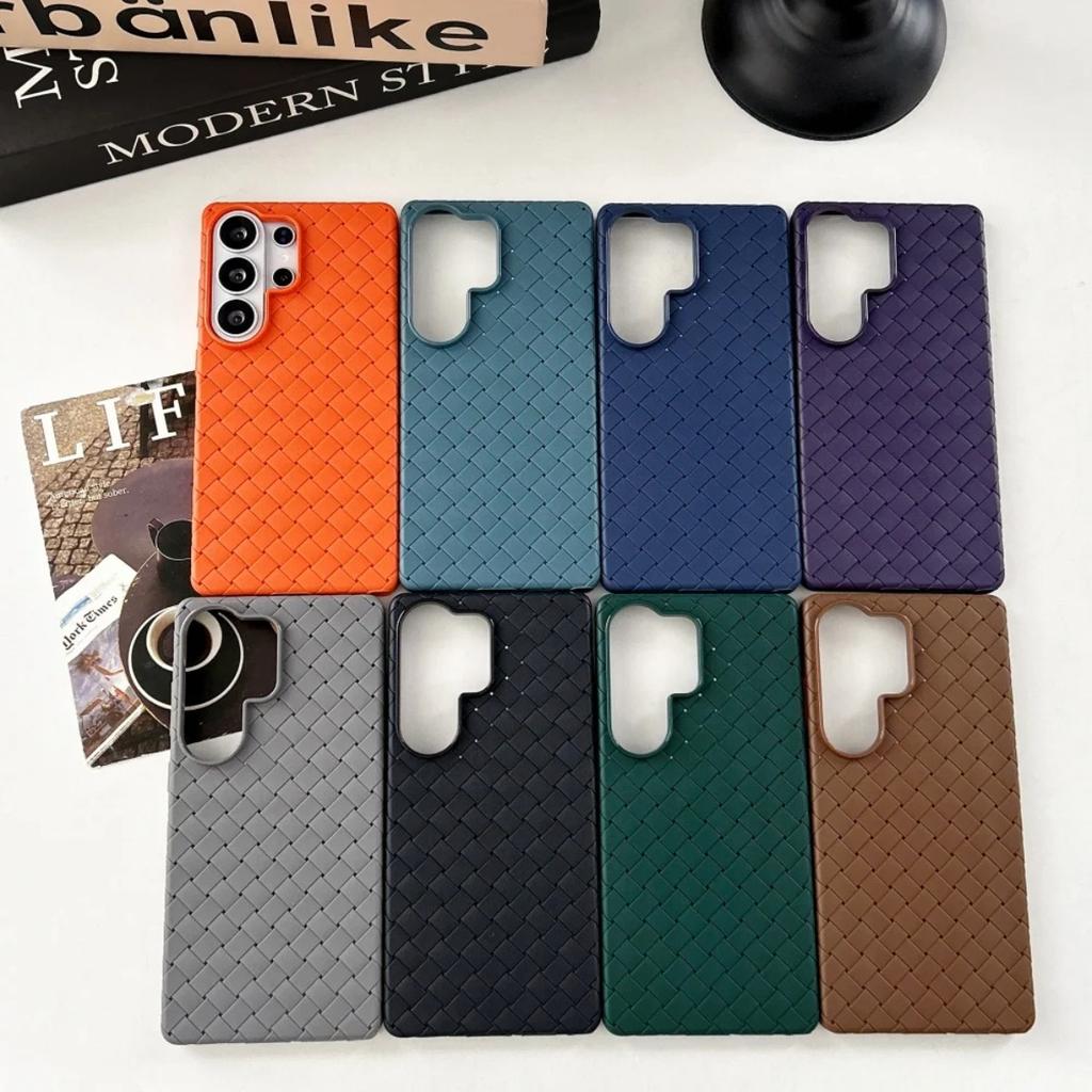 Luxury Woven Weave Pattern Leather Soft TPU Protective Phone Case for Samsung Galaxy S26 Ultra S25 Plus Shockproof Back Cover