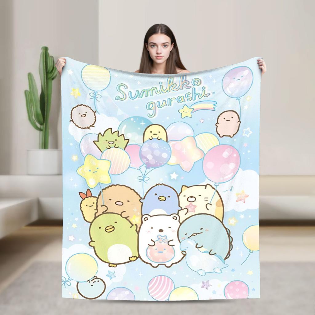 Sumikko Gurashi Cartoon Flannel Throw Blanket Shirokuma Penguin for Bedspread Knitted Blanket Car Lightweight Multifunction