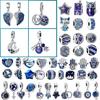 Sparkling Blue Charm Bracelet with Crystal Spacers Angel Wings Galaxy Star Dangle Beads for Original Silver Jewelry