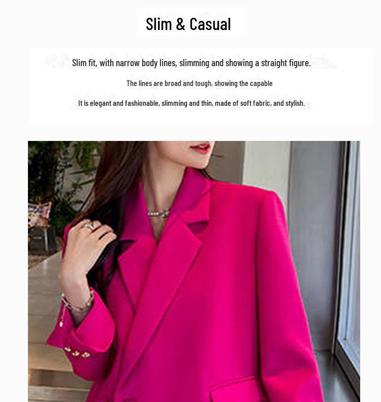 Women's Large Rose Red Suit Jacket, Medium-Long Casual Blazer for Spring and Autumn [0120]
