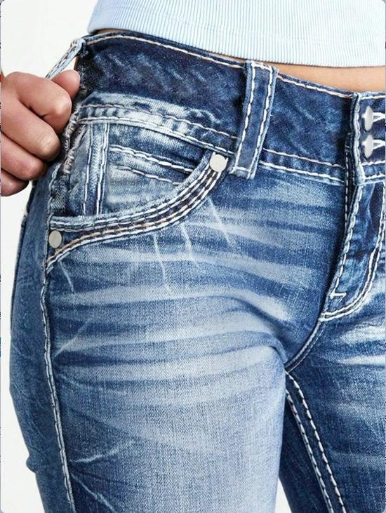 Women s Mid-Waist Stretch Washed Denim Slim Fit Micro-Flare Pants L