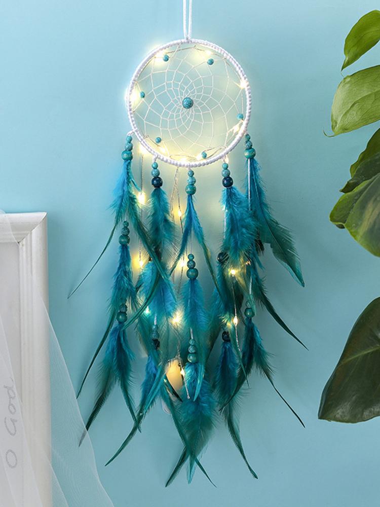 Blue Feather Dream Catcher Wind Chimes Creative Handmade Bedroom Wall Hanging Ornaments Birthday Festival Gifts Home Decorations