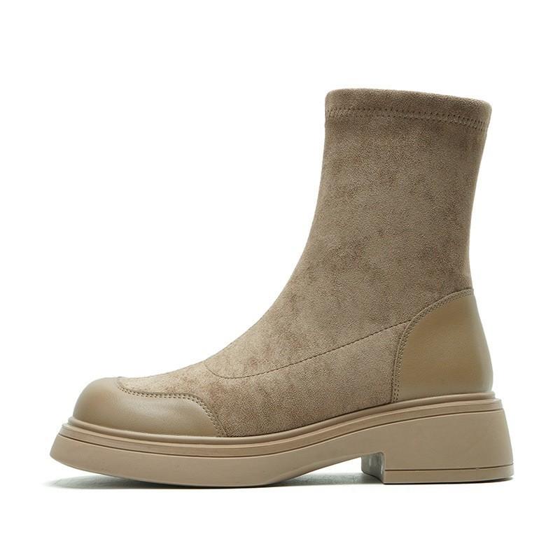 Skinny Korean version round head suede short boots women's socks boots thick-soled muffin bottom elastic thin boots autumn and winter new Martin boots