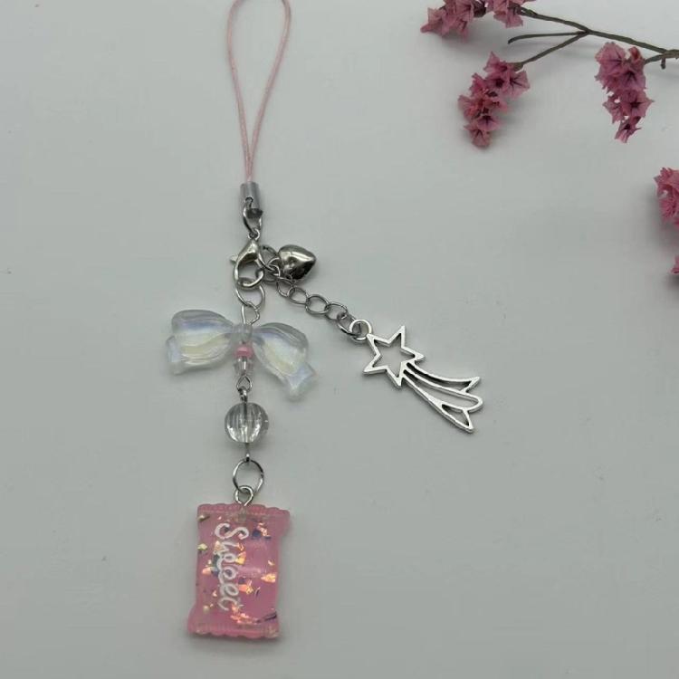 Lovely Phone Charm Colorful Beaded Keychain Acrylic Alloy Keyring Bag Accessory