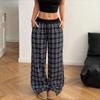 Women's Fashion Casual Plaid Print High Waist Trousers Pants Capris