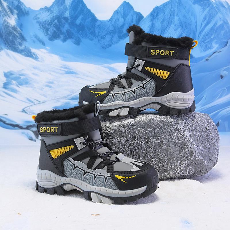 Boy's Winter Boots Fashionable Fleece Warm High-Top Outdoor Cotton Boots Snow Boots Big Boy Cotton Shoes