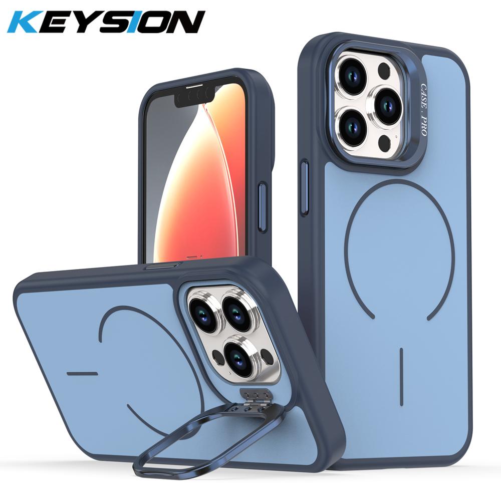 KEYSION Matte Skin Feel Lens Stand Phone Case for Magsafe for iPhone 11 12 Pro Max Magnetic Wireless Charging Shockproof Cover