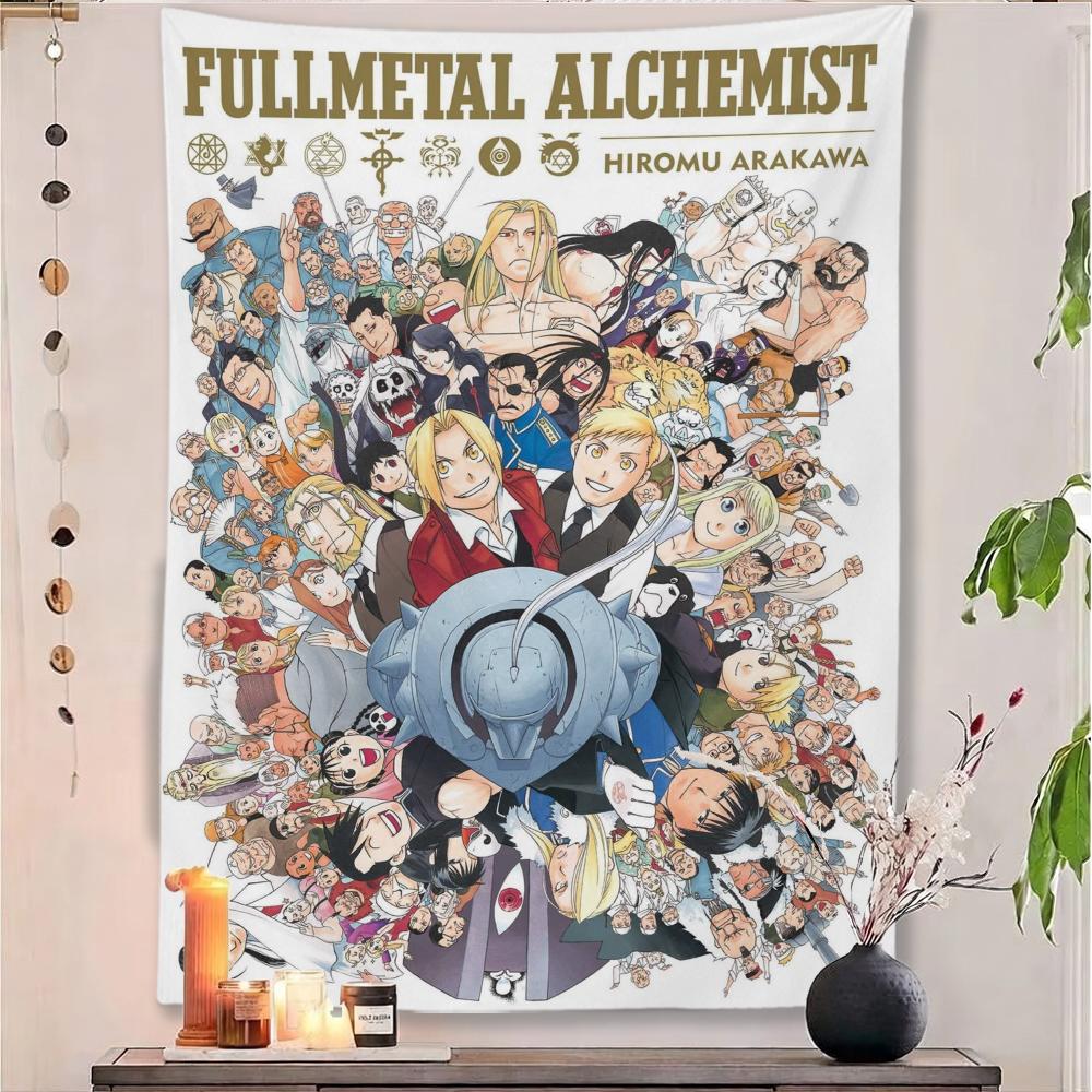 Fullmetal Alchemist Anime Tapestry All Characters Group Print Wall Hanging Background Cloth Bedroom Dorm Decor