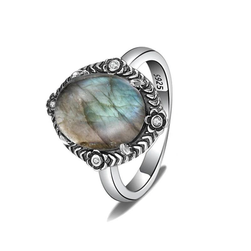 CopperRings Natural Turquoise Ring 10*12MM Moonstone Labradorite Vintage Ring Fine Jewelry Gifts for Women