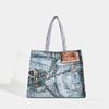 Nuova Borsa in Denim con Design Stampato, Borsa a Tote Lavata di Grande Capacità, Borsa a Mano Singola Spalla da Donna