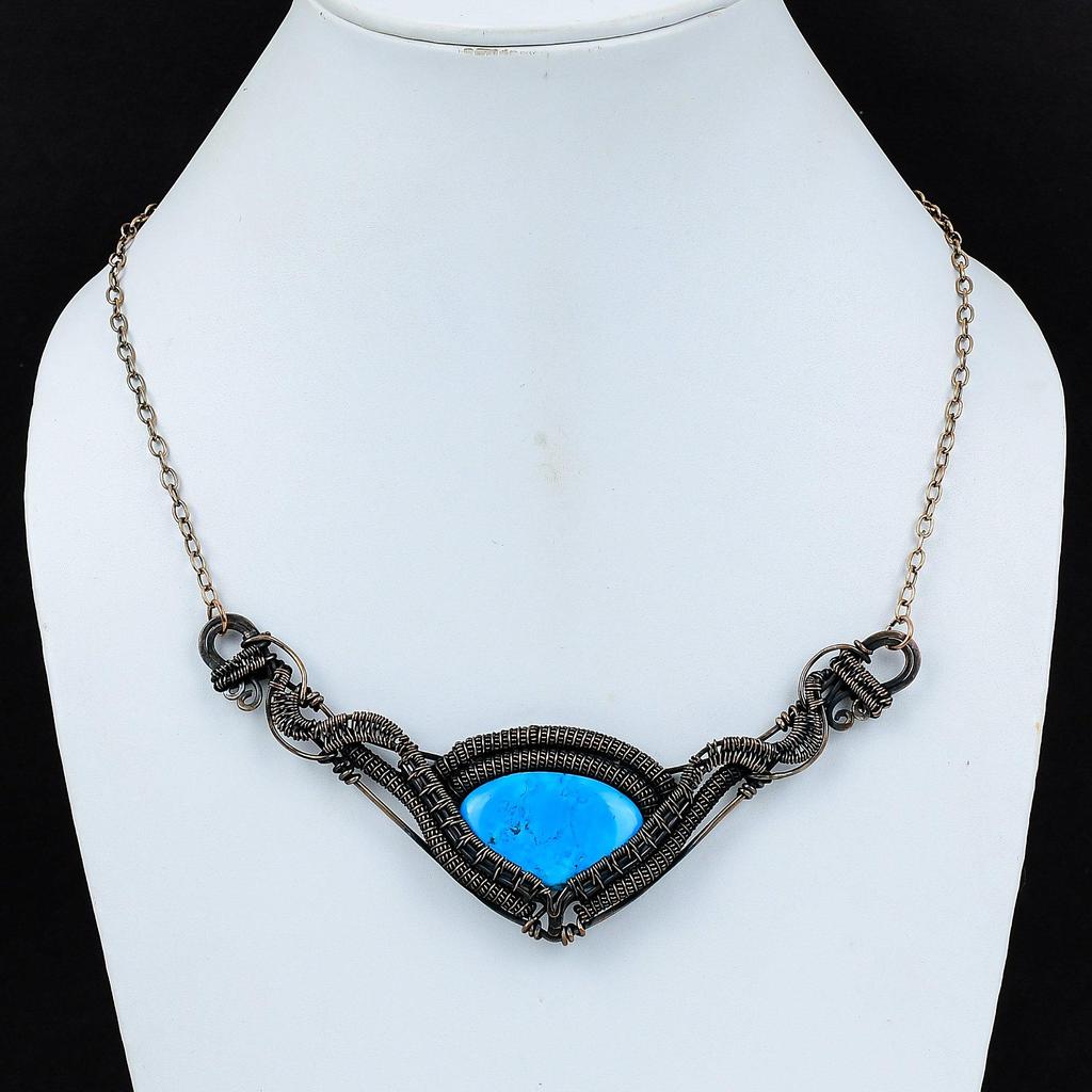 Arizona Turquoise Gemstone Necklace Copper Wire Wrapped Necklace Adjustable Chain Necklace Copper Jewelry Handmade Necklace Anniversary Gift