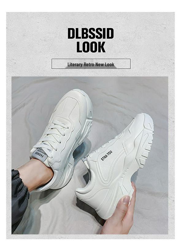 Men's 2025 Summer White Breathable Korean-Style Height-Increasing Casual Sports Dad Shoes