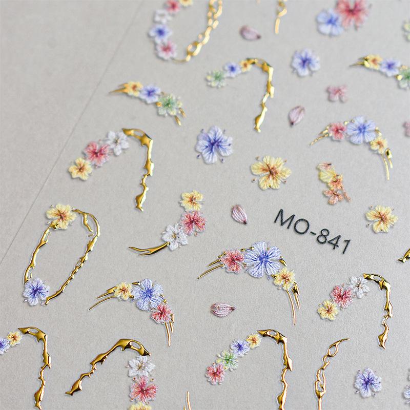 1pc Floral Nail Stickers Decals Gold Foil Flower Self-Adhesive Nail Stickers For DIY Manicure Salon Decor