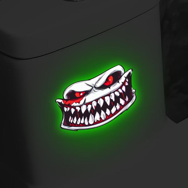 Pegatina de Inodoro que Brilla en la Oscuridad Luz Verde Estilo Cara Gruñona Decoración Tapa de Inodoro de Baño Pegatina de Pared Autoadhesiva Removible PVC