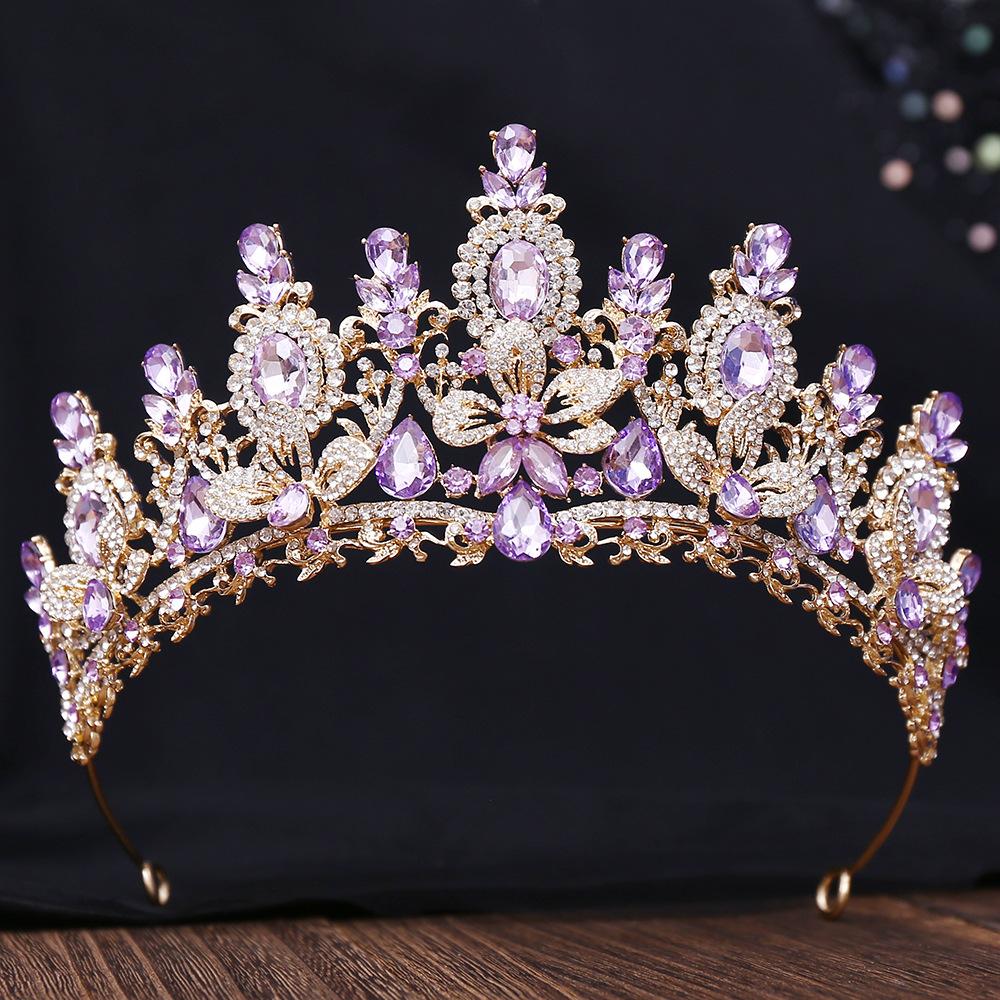 Gold Color Champagne Royal Queen Rhinestone Wedding Crown for Women Crystal Banquet Tiara Party Costume Hair Jewelry Accessories