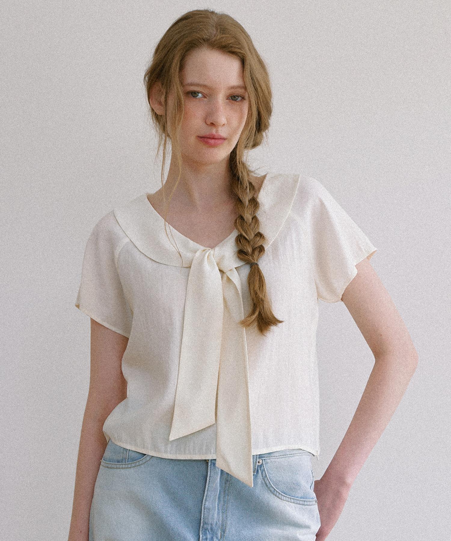 Laminez Collared Tie Blouse - Ivory Ivory/Free