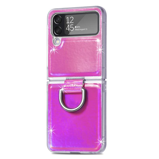 For Samsung Z Flip 4 3 Zflip4 Case Colorful Laser Glitter Ring Bracket Leather Folding Shockproof Silione Back Cover Accessories