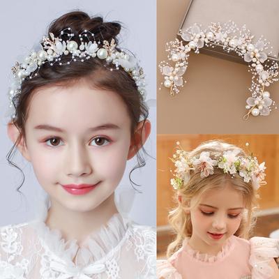 Lucky Green Flower Handmade Headband Elegant Pearl Braided Headband Bridal Wedding Party Dress Accessories  Princess Tiara