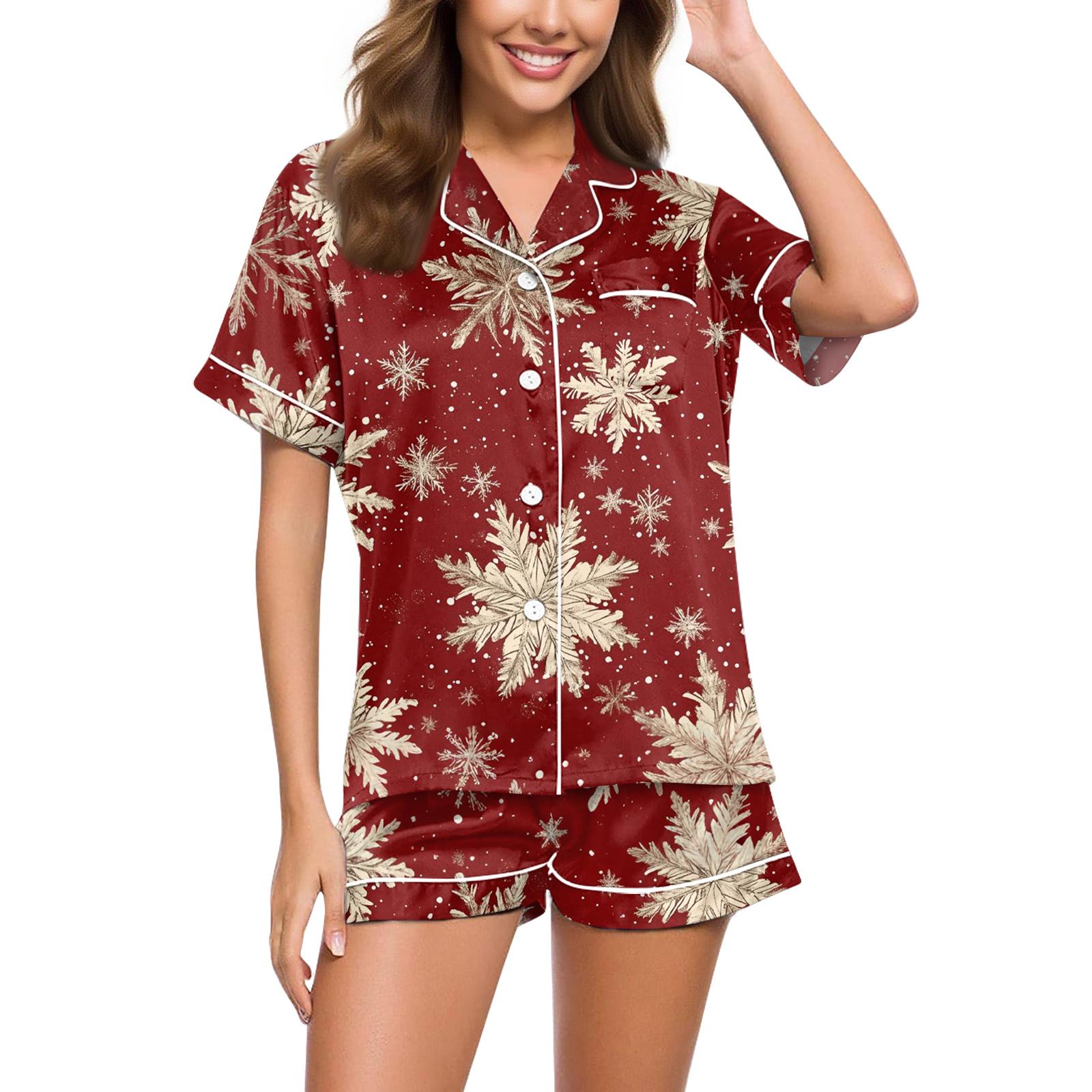 

Женский свободный повседневный топ и шорты, комплект из двух предметов, рождественский пижамный комплект с принтом M красный