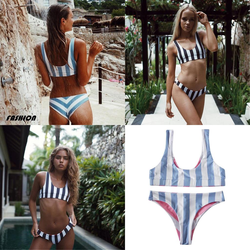 Exquisite Mangopies Women Blue Stripe Bikini Set Radiating Timeless Summer Elegance