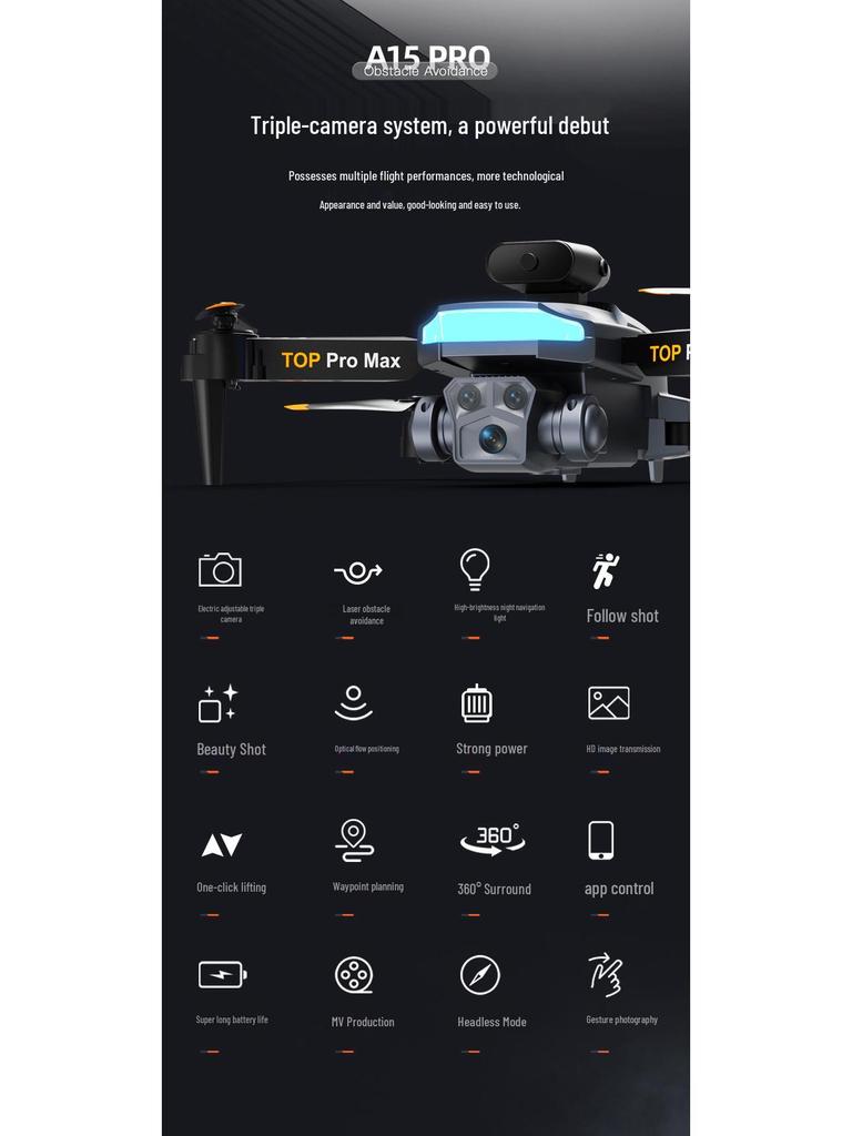 A15 Pro Folding Drone with Obstacle Avoidance and Remote Control