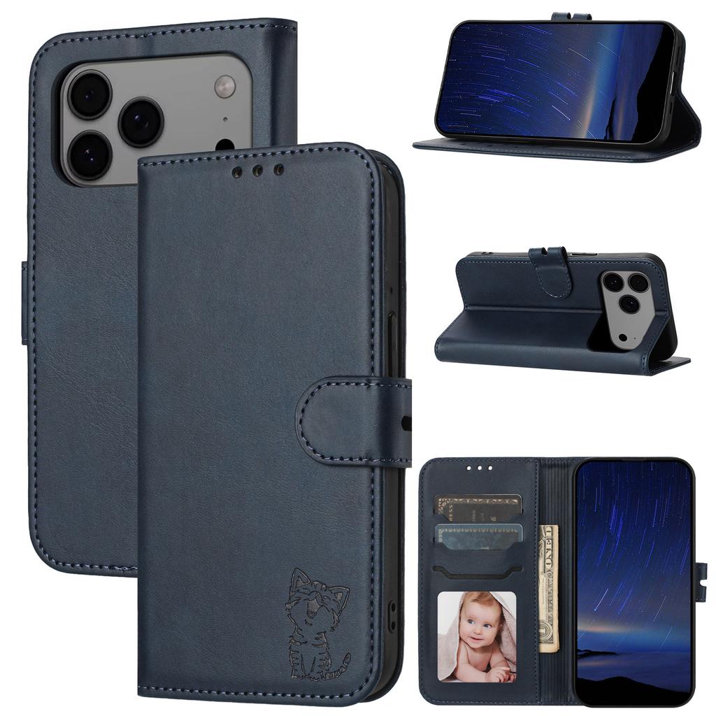 For iPhone 17 Pro Max Case Happy Cat Pattern Imprinted Leather Wallet Phone Cover