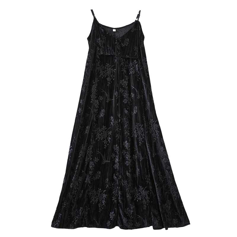 New Retro Niche Dark Jacquard V-neck Temperament Halter Dresses