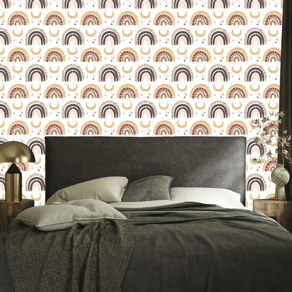 Rainbows and Butterflies Boho Wallpaper Orange and Gold for Living Room and Bedroom 50x1000