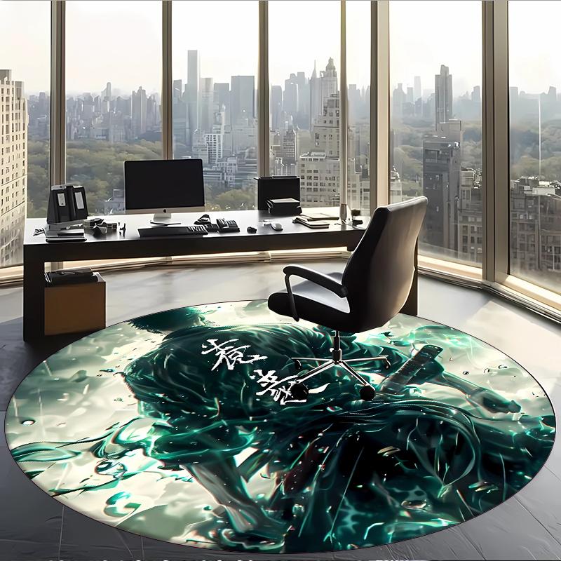 Zoro (1) Round Office Rug Decorative Floor Rug for Office Bedroom Living Room and Home Space