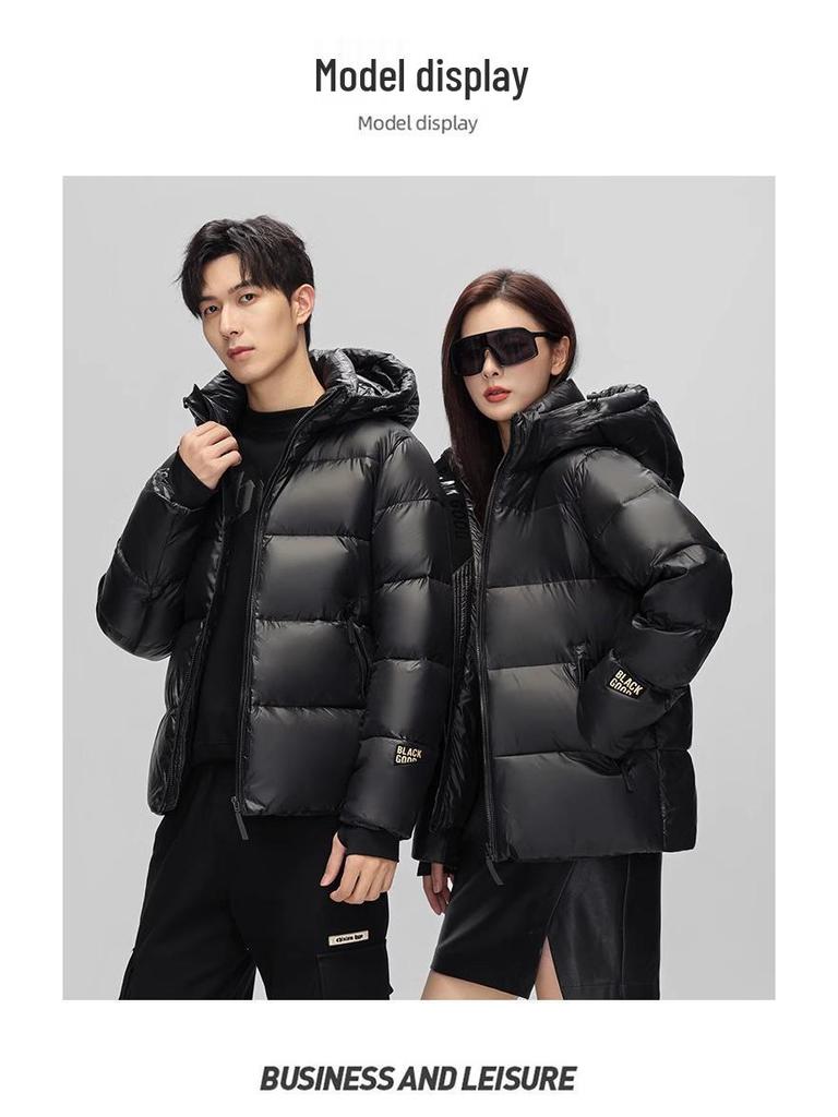 Men's Black Gold Short Down Jacket 2026: New Trendy Style, Unisex Thickened Goose Down Coat for Warmth.